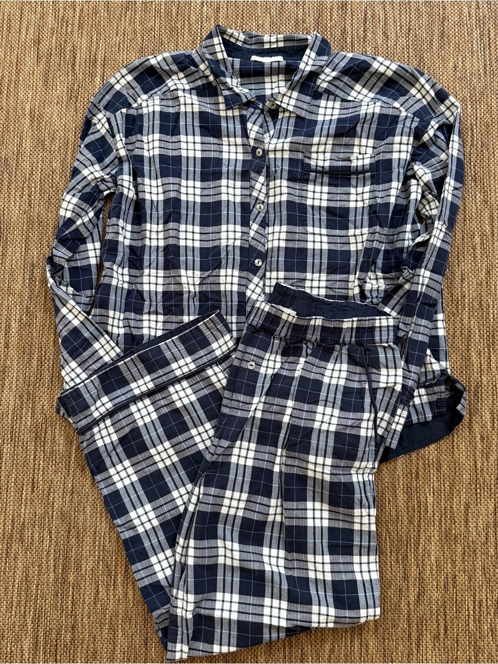 Skin Navy and White Plaid Button-Down Pajama Set